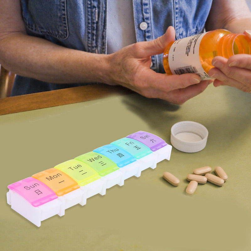7 Day Pill Medicine Storage Box Rainbow Tablet Weekly Organizer (With Word)