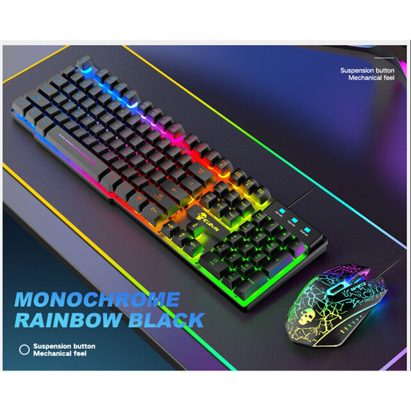 T6 Gaming Keyboard Mouse Mouse Pad Wired RGB Backlight 3-in-1 Kit (Black)