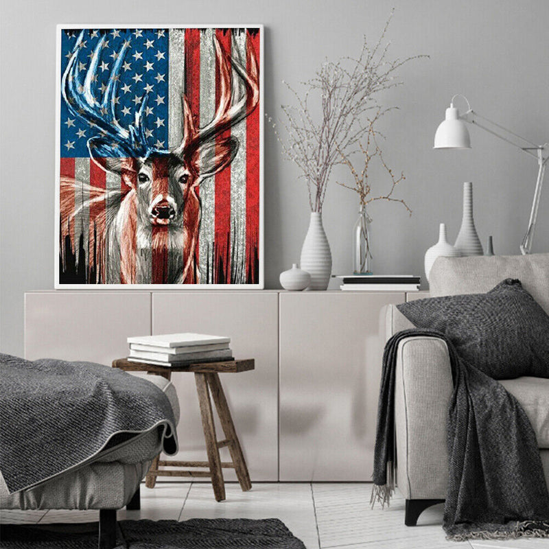 Oil Paint By Numbers Deer National Flag Frameless Picture Craft Kit for Home