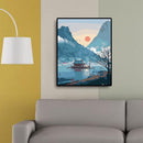 Wall Art Home Decor Lake Boat Oil Painting Acrylic Canvas Paints Picture Ar