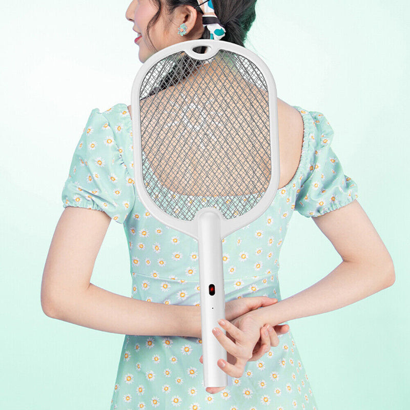 2 in 1 3500V Electric Flies Swatter Mosquito Trap Racket Bug Killer (White)