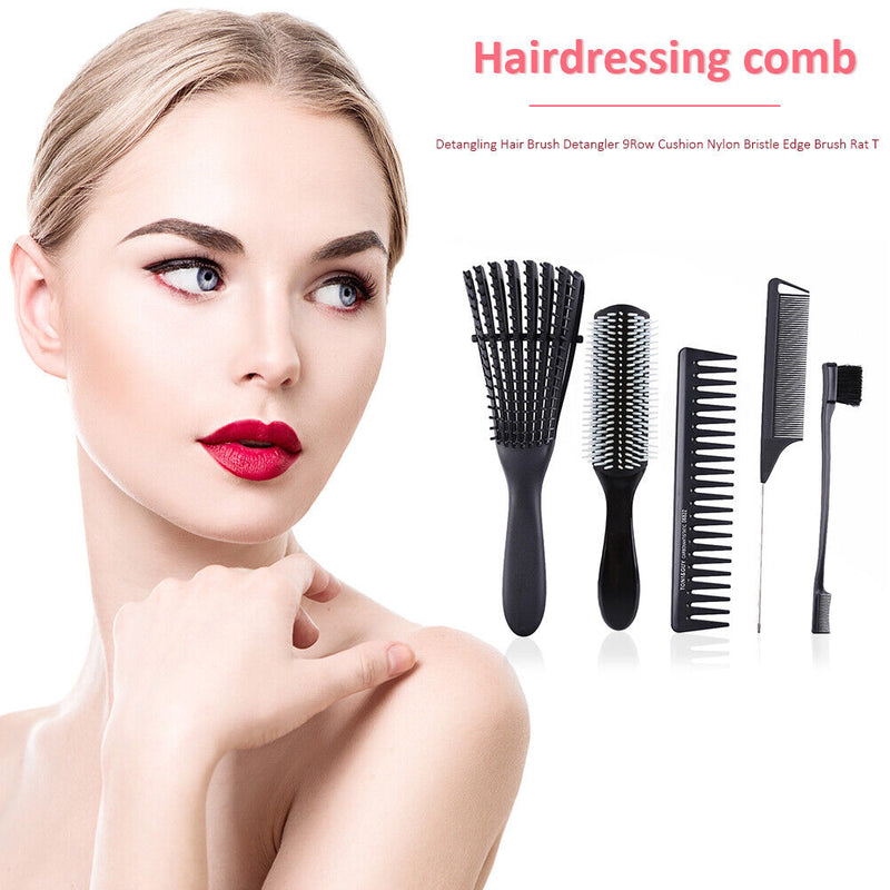 5pcs Scalp Massage Wide Tooth Comb Paddle Hair Brush Combs Set Hair Detangler