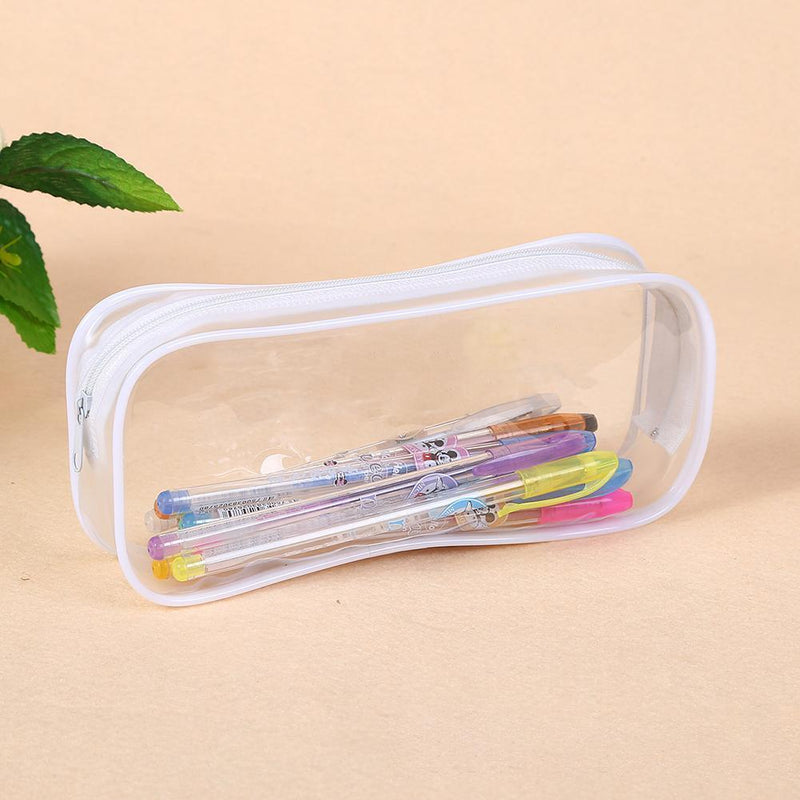 Waterproof Dust-proof PVC Transparent Pencil Case Zipper Pen Holder (White)
