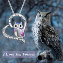 Shiny Diamond Necklace Owl Pendant I Love You Forever Heart Animal Necklace