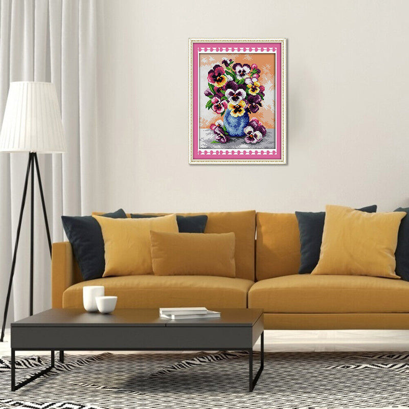 14CT Stamped Cross Stitch Kit DIY Colorful Flowers Needlework Craft (H624) Newly