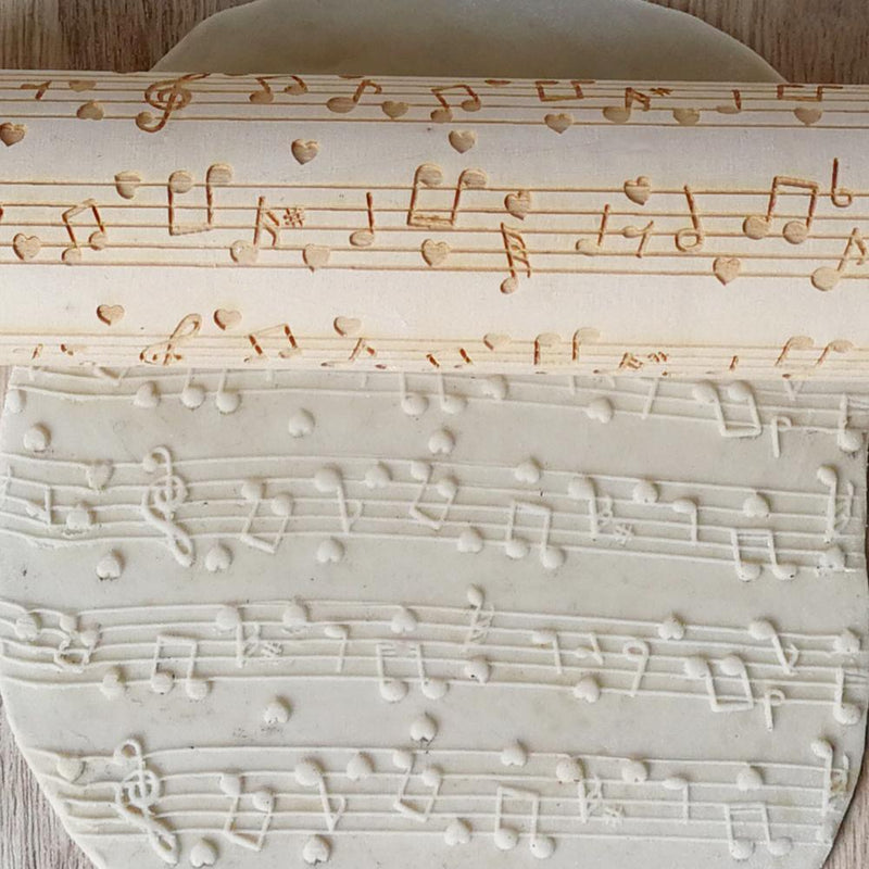 Musical Note Wood Embossing Rolling Pin DIY Baking Cookies Engraved Stencil