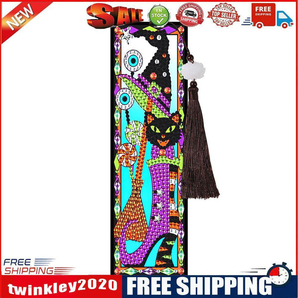 Diamond Painting Bookmark Special Shape Drill Mosaic Tassels Witch Cat Mark