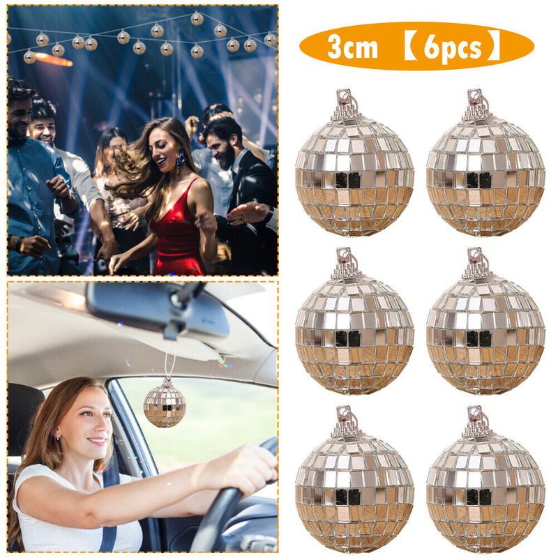 6pcs Mirror Ball Reflective Glass Ball Disco Xmas Tree Home Fixed Party Decor