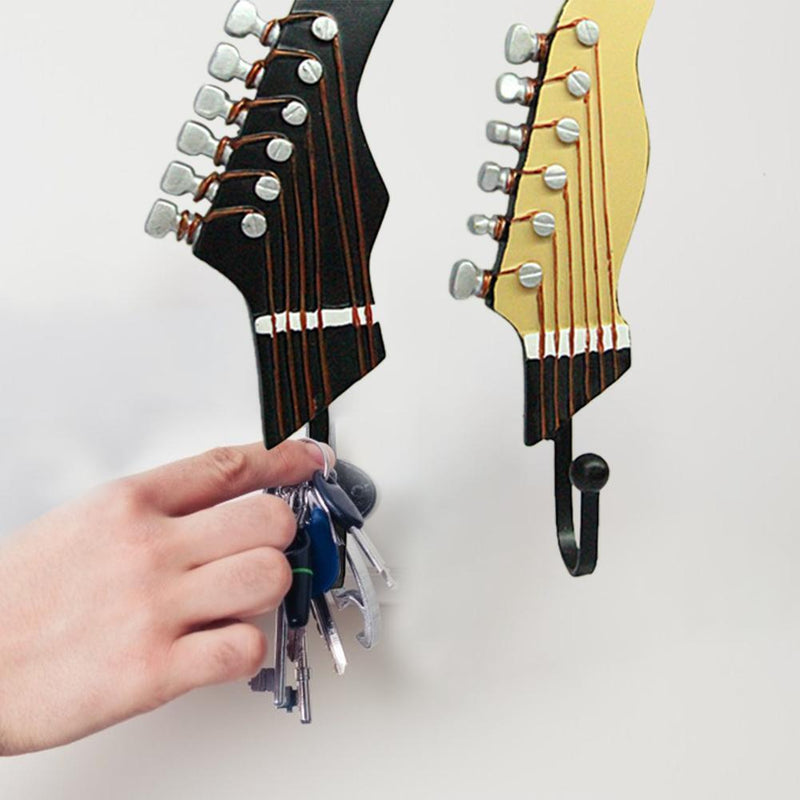 3pcs Retro Guitar Head Hooks Wall Mounted Clothes Hat Sundries Hanger Home Decor