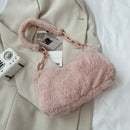 Fashion Women Winter Plush Pure Color Acrylic Chain Small Underarm Shoulder Bag