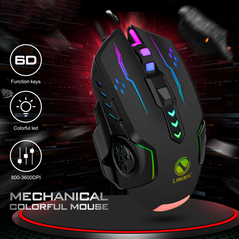 V7 USB Wired Mouse 6 Buttons 3600dpi Gaming Optical Gamer LED Mice for PC