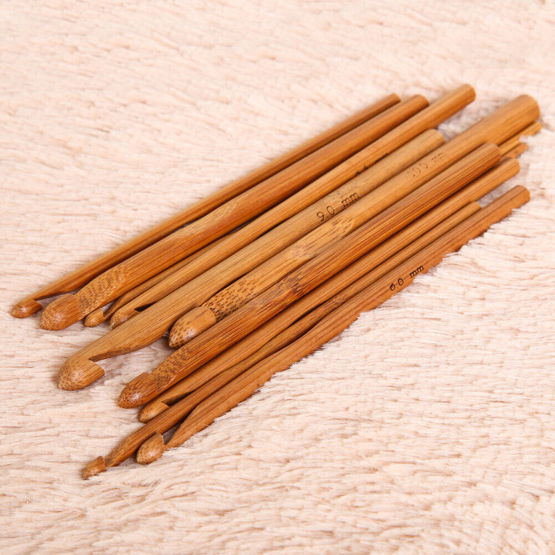 12-Size Bamboo Handle Crochet Hook Knit Weave Yarn Craft Knitting Needle