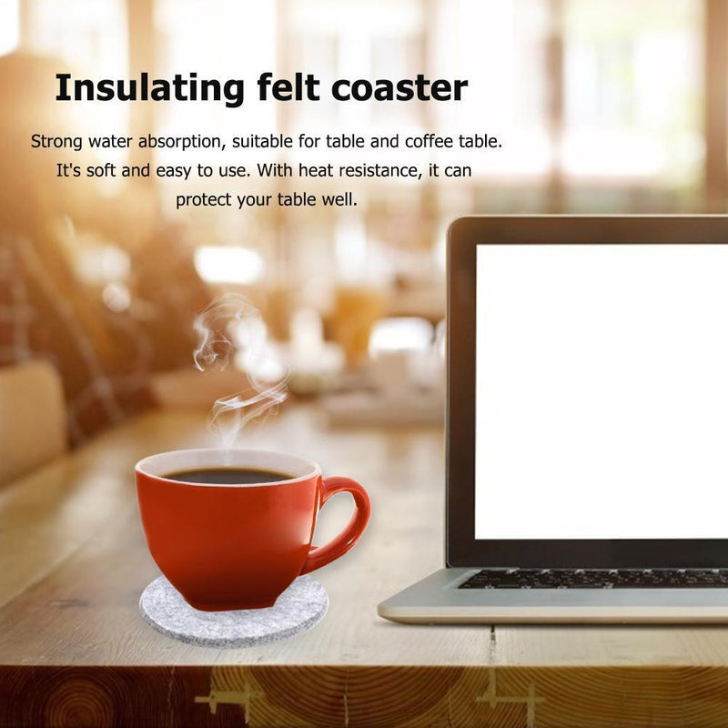 20pcs Round Felt Cup Mats Coasters Heat Resistant Coffee Tea Pad (C Grey)