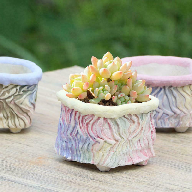 Hand Kneaded Bark Texture Square Pot White Pottery Flower Pot Succulent N9W4