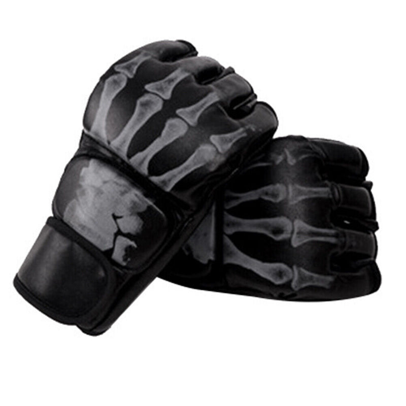 2pcs Boxing Gloves Muay Thai Training Half Finger Gloves (Ghost Hand Black)
