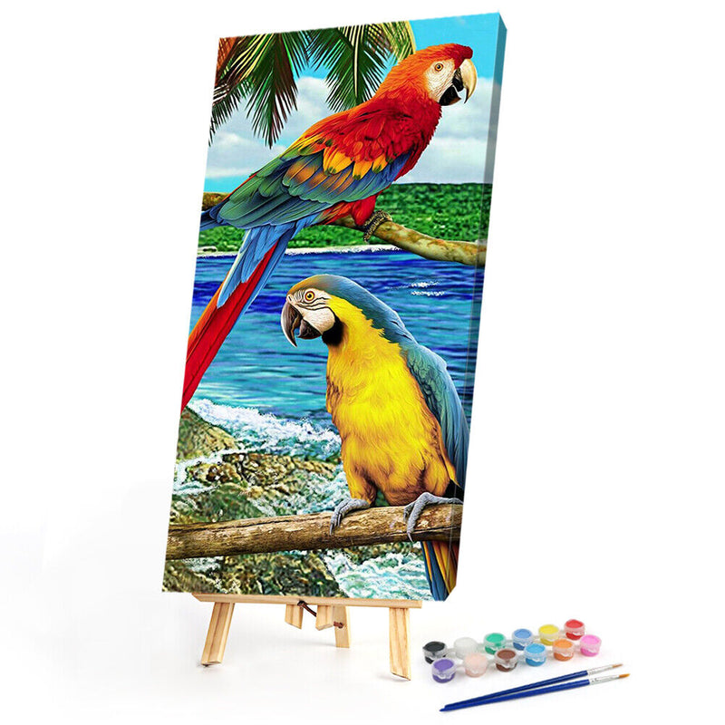 Paint By Numbers Kit DIY Parrot on Branch Colouring Oil Art Picture Craft