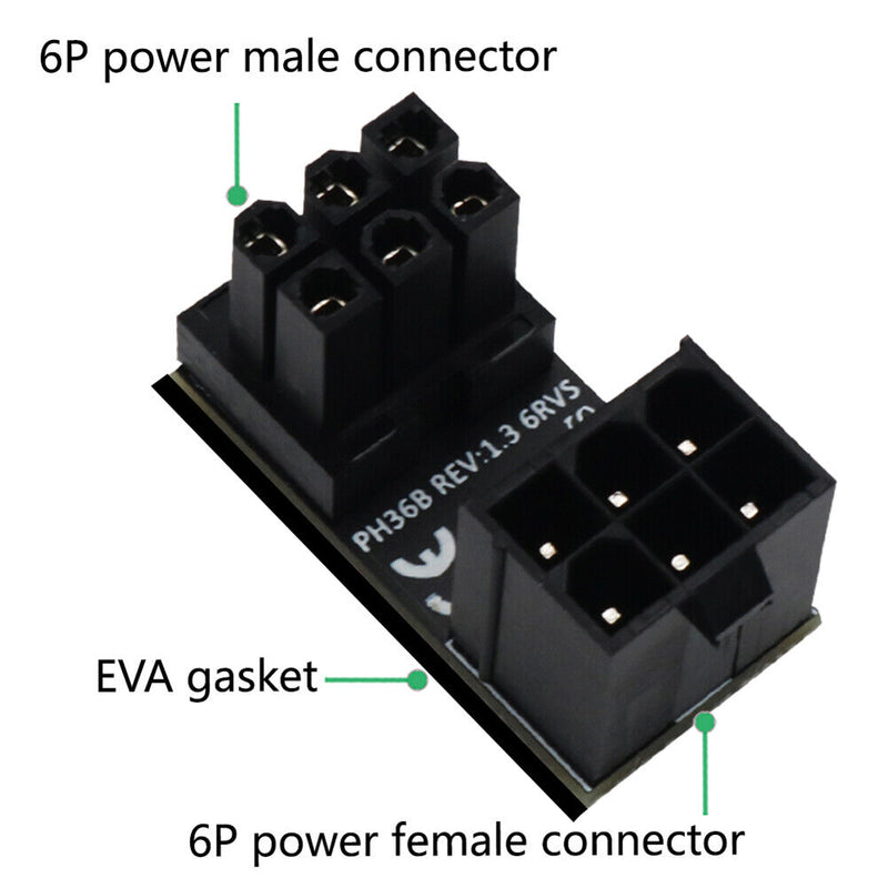 2x 180 Degree Angled Connector ATX 6 Pin Power Supply Adapter for Graphics Card