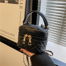 Women PU Leather Lattice Messenger Bag Chain Mini Crossbody Bag (Black)