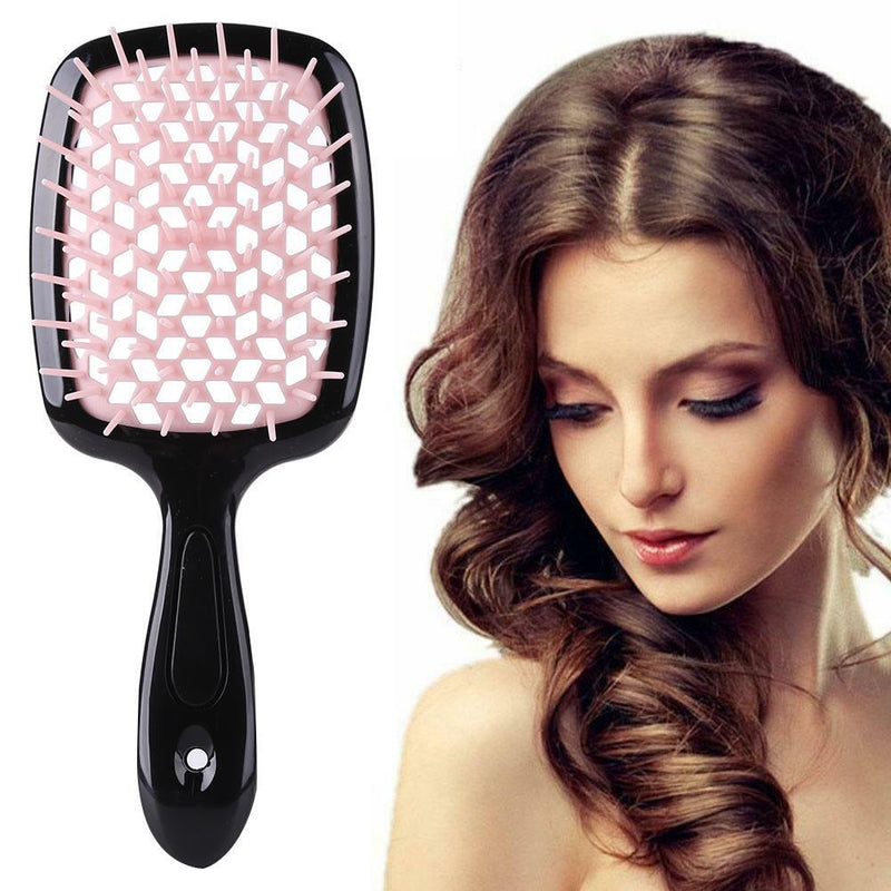 Wide Teeth Air Cushion Comb Scalp Massage Salon Hair Brush (Black Pink)
