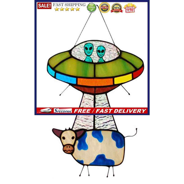 UFO Alien Cow Sign, Window Hanging Suncatcher, Cartoon Hanger Decor for Bed