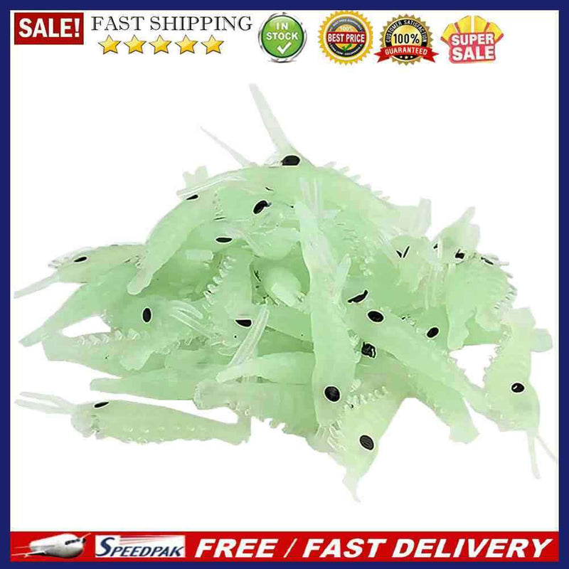 50pcs Luminous Shrimp Soft Lure 3cm Night Fishing Lure Fluorescent Glow Tac