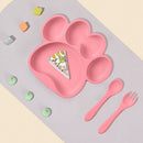 Baby Silicone Spoon and Fork Plate with Suction Cups Feeding Bowl (Pink) Newly