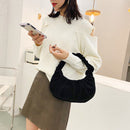 Fashion Women Suede Shoulder Top-handle Bag Pleated Solid Handbag (Black)