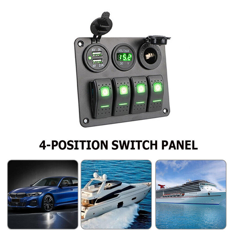 Rocker Switch Panel Outlet Combination Switches (Green Digital Display) Newly