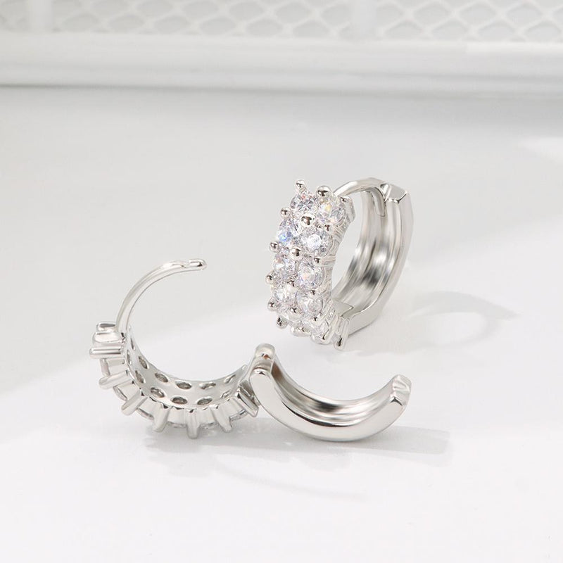 Zircon Ear Buckle Diamond Earrings Ear Piercing Double Rows Zircon Ear Stud