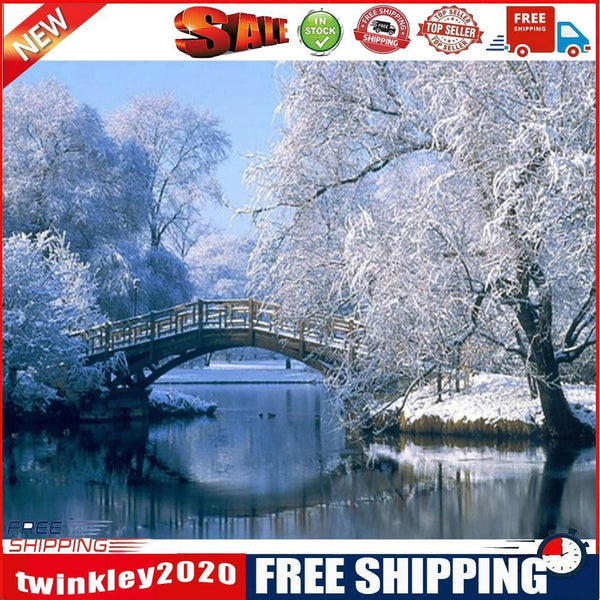 Hand Painted DIY Snow by Lake Oil Canvas Paint By Numbers Drawing Kit Craft