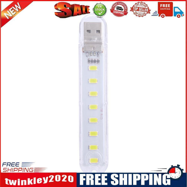 Mini Portable USB Book Light Bright Reading Lamp for PC Laptop (White 8LED)