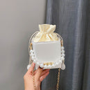 Women Square Box Shoulder Bag PU Chain Mini Handbag Drawstring Messenger Totes
