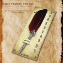 Calligraphy Feather Dip Pen with 5 Nib Writing Ink Quill Fountain Pen (Red)