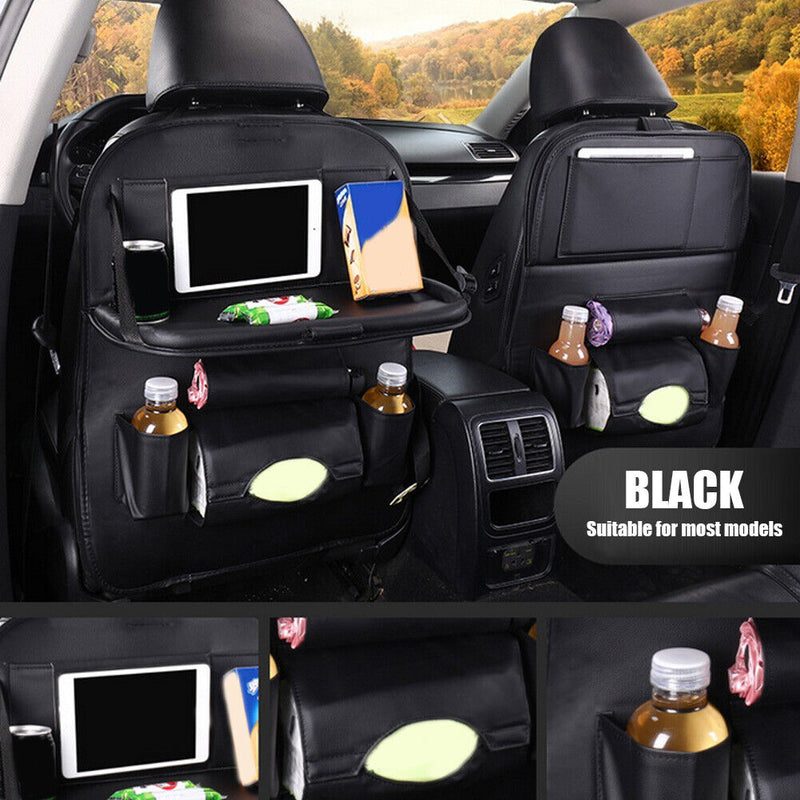 Car Backseat Organizer with Foldable Table Auto Seat Back Protector (Black)
