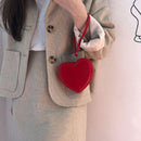 Korean Solid PU Party Wristlet Female Shoulder Handbag Love Shaped Coin Bag Tote