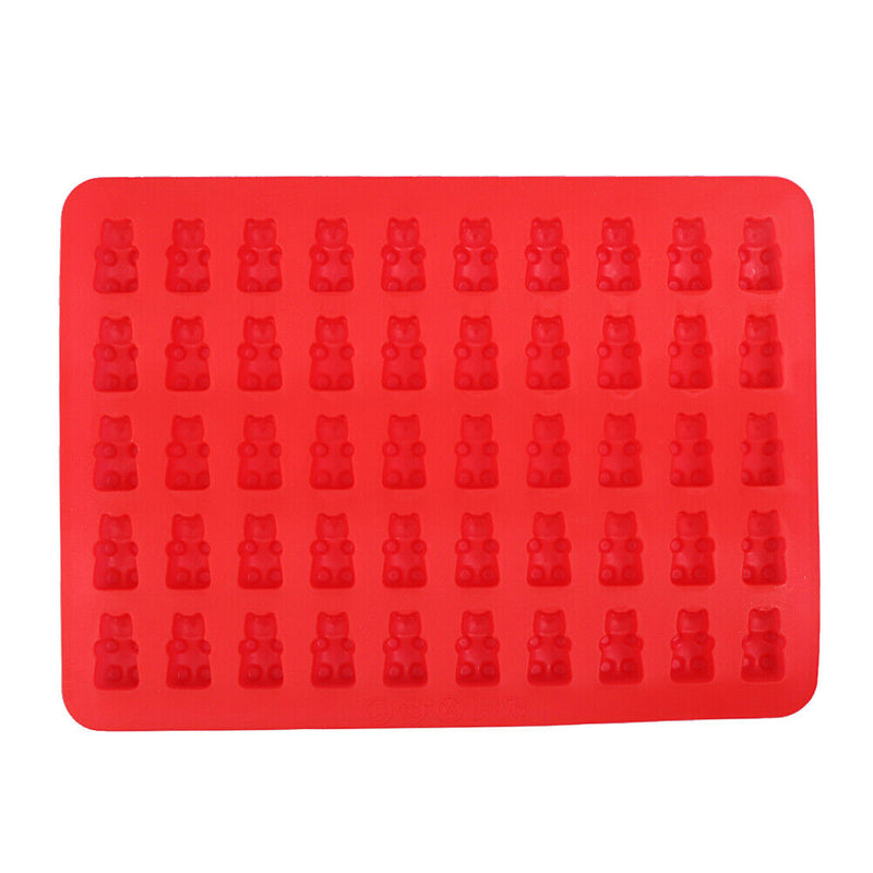 50 Cavity Gummy Bears Silicone Soap Ice Cube Tray Baking Mold (Red) Newly