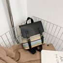 Colorful Straw Backpack Women Woven Leather Splicing Student Travel School Bag