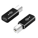 USB Type C to USB B Adapter for Printer MIDI Controller (Black Straight)