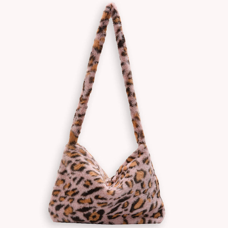 Animal Pattern Shoulder Underarm Bag Women Plush Top-handle Handbag (2)