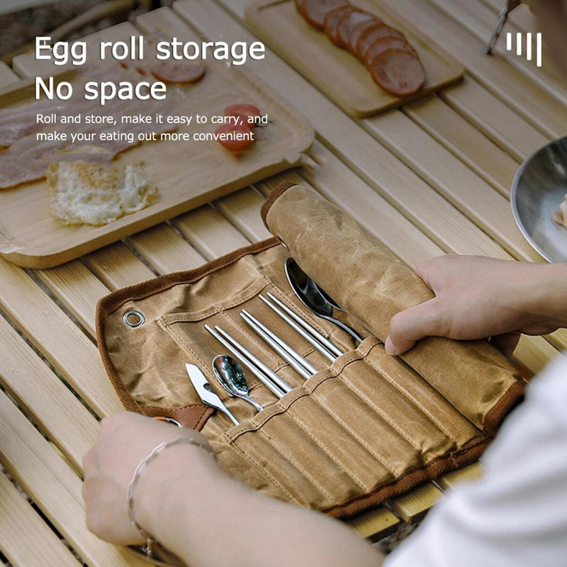 12Pcs Camping Cutlery Set Outdoor Tablewares Storage Bag Spoon Chopsticks Fork`