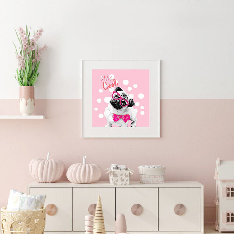 5D DIY Full Drill Round Shape Cool Dog Rhinestone Diamond Drawing for Bedroom