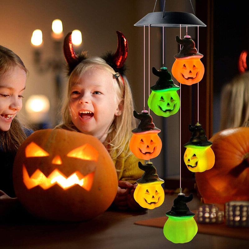 Solar Color-Changing Halloween Lamp Party Wind Chime Hook Lantern (Pumpkin)