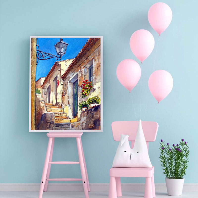 House Stairs Oil Paint By Numbers Kits DIY Handpainted on Canvas Wall Art