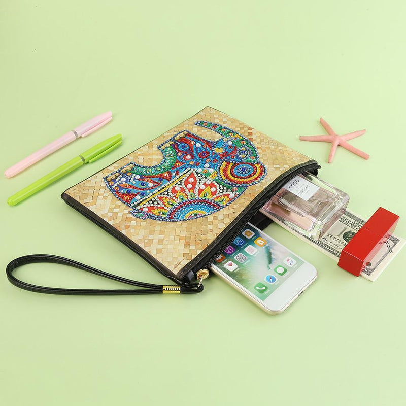 DIY Elephant Special Shaped Diamond Painting Wristlet Clutch Zipper Wallet Newly
