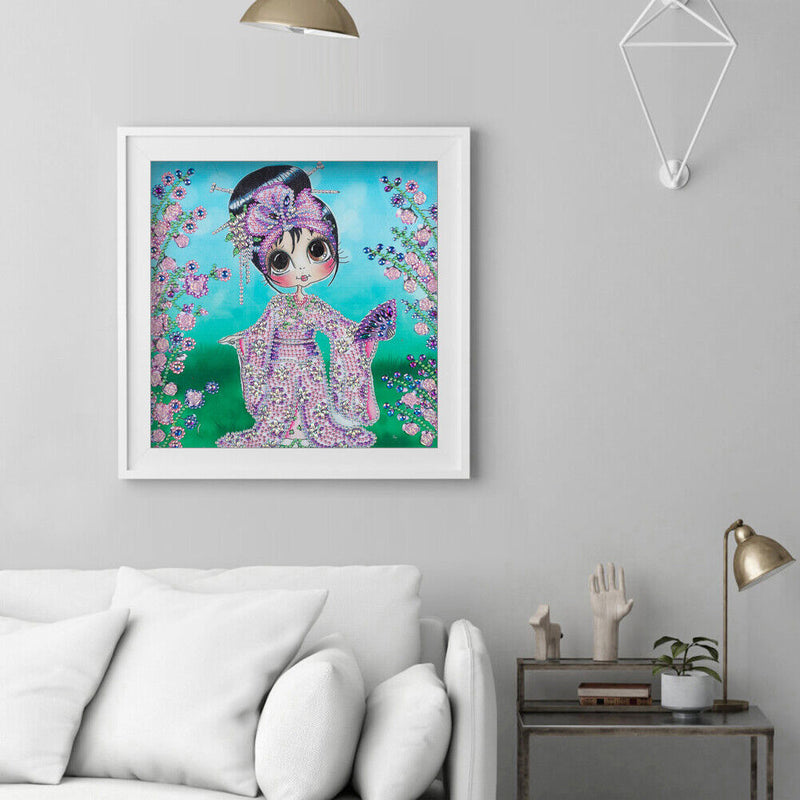 DIY Diamond Painted Kimono Girl Partial Special Rhinestone Set
