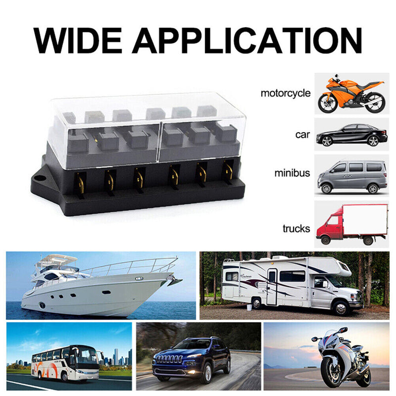 YJ-FB017 Automotive Circuit Blade Fuse Box 6 Ways Car Boat RV Block Holder
