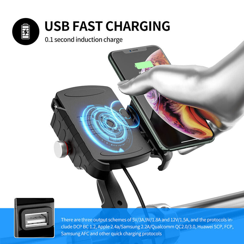 Waterproof Mobile Phone Holder Stand 15W Motorcycle Handlebar QC3.0 USB Charger