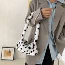 Retro Women Polka Dot Print Plush Underarm Bag Winter Small Handbag (White)