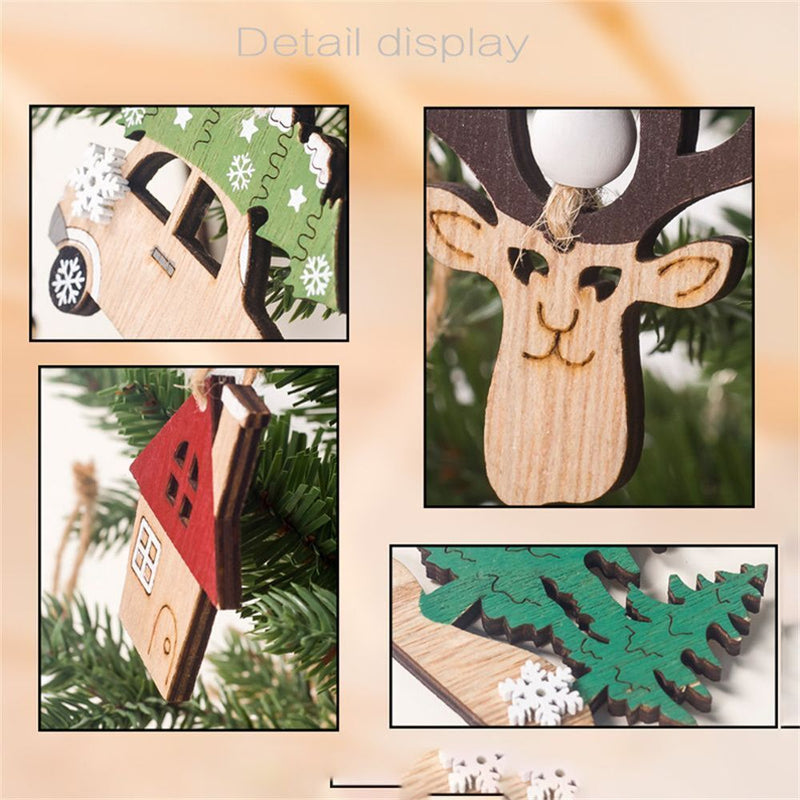 Decorations Car Christmas Tree Decor Wooden Hanging Pendant Craft Ornaments