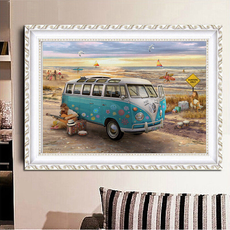 5D DIY Full Drill Diamond Painting Bus Cross Stitch Embroidery Mosaic Craft Set Wall